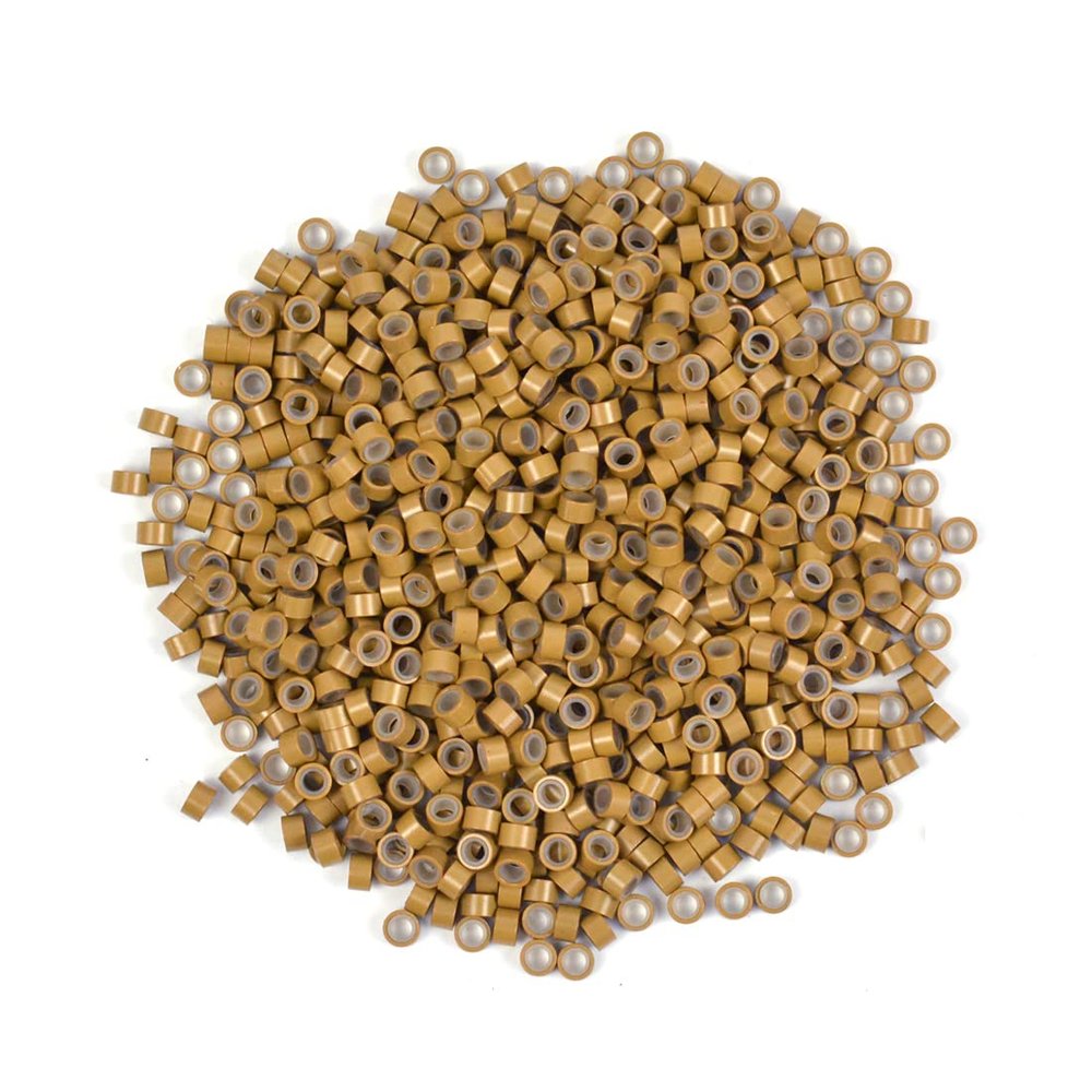 1000 Pcs Silicone Lined Micro Rings Beads 5mm Hair Extentions Beads for I Tip Hair Extensions (Dark Blonde)