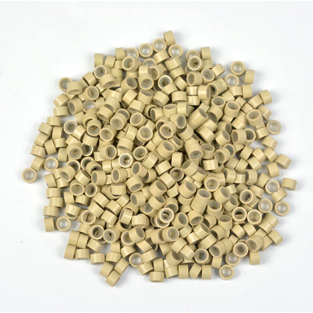 1000 Pcs Silicone Lined Micro Rings Beads 5mm Hair Extentions Beads for I Tip Hair Extensions (Blonde)