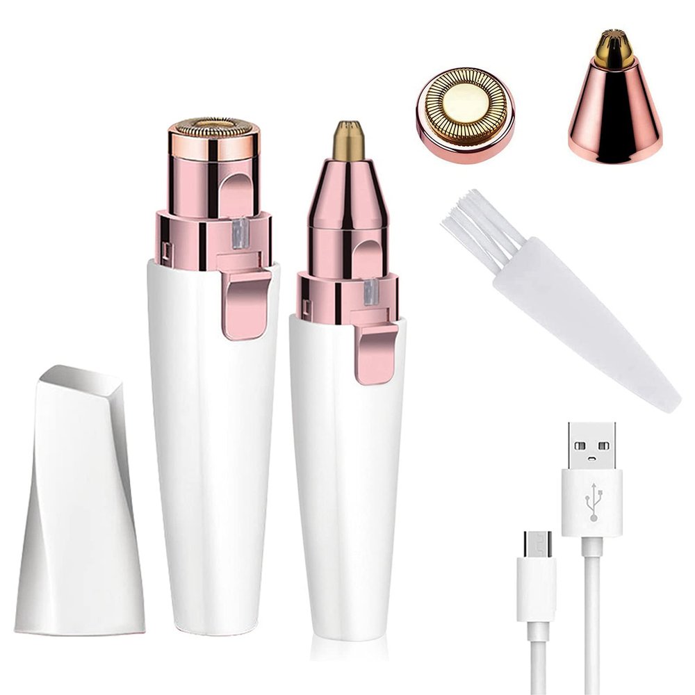Facial Hair Remover for Women,Nose Hair Trimmer Rechargeable 2-1 Eyebrow Razor Portable Electric Shaver Painless Hair Remover Device for Face Nose Peach Fuzz Body Beard Lips Chin Female Hair Removal