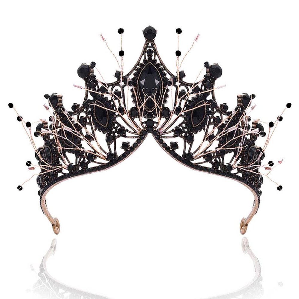 Kilshye Baroque Black Crown Rhinestone Queen Crowns Crystal Vintage Tiara Wedding Bridal Adult Tiaras Prom Costume Hair Accessories for Women (A- Black)