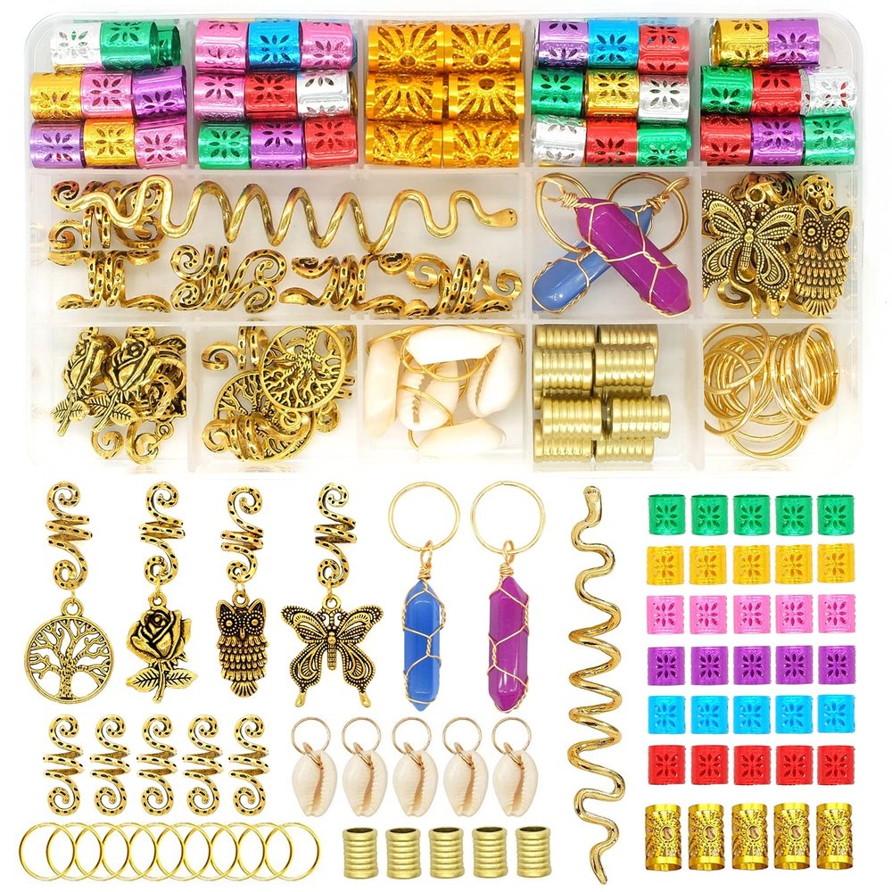 125 Pcs Dreadlocks Loc Hair Jewelry for Women Braids - Crystal Gemstone Pendant and Ring Hair Accessories, Cute Pendants