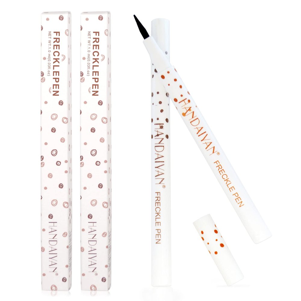Freckle Pen 4 Colors Available, Natural Lifelike Freckle Makeup Pen, Waterproof Long Lasting Quick Dry - Light Brown, Natural Coffee, Chestnut, Dark Brown (2Pack) (3-Chestnut + 4-Dark Brown)