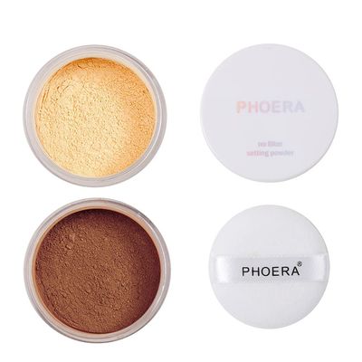 2 Pcs PHOERA Setting Powder, Control Oil Brighten Skin Color Cover Blemish Face Setting Loose Powder (03# BANANA & 04# Medium Deep)