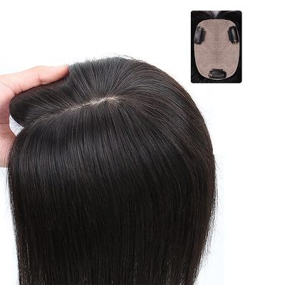RemeeHi Clip in Silk Base Hair Topper Human Hair for Women Thin Clip on Top Hairpiece Small Toupee for Thinning Hair 8x14 Dark Brown 14 Inch