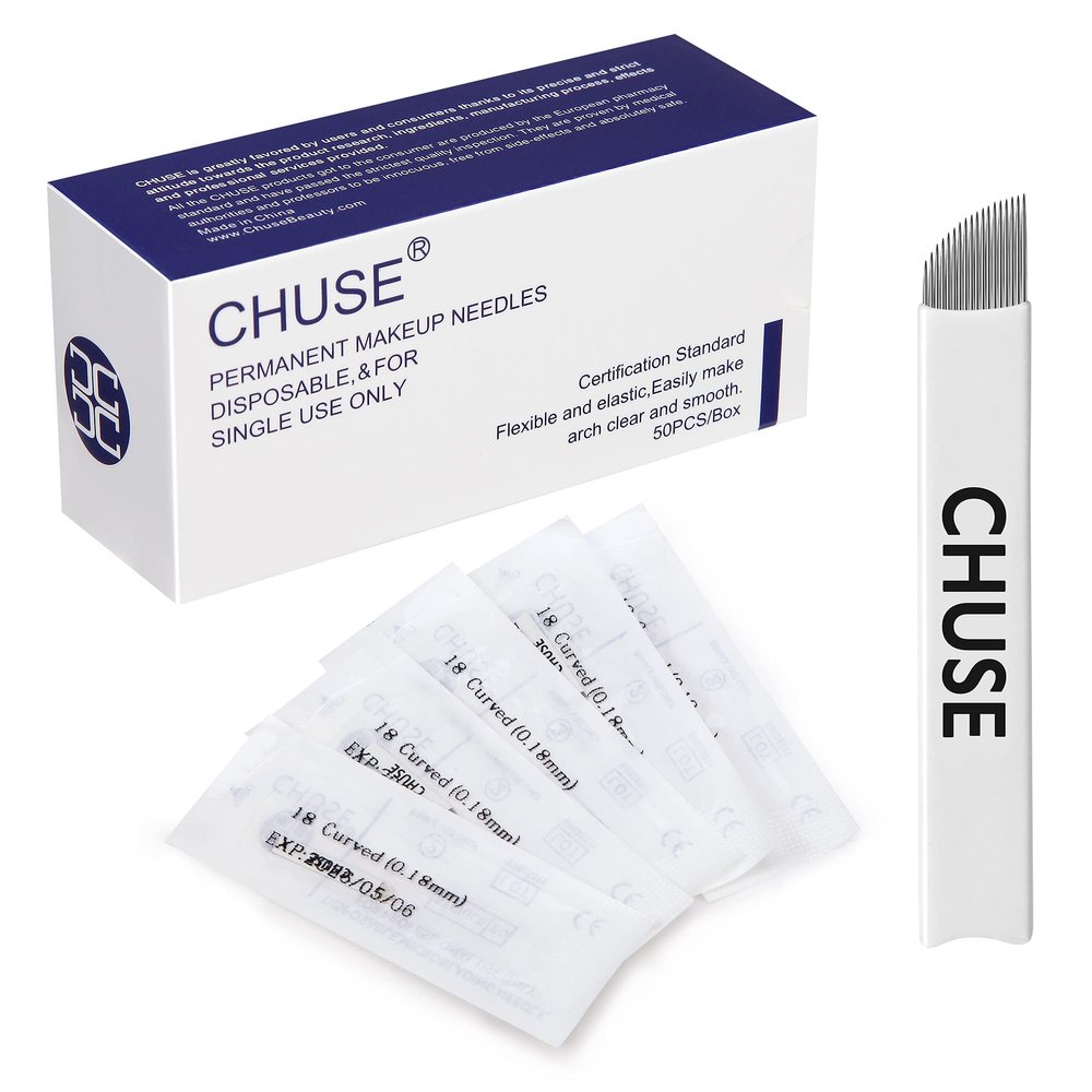 CHUSE 18 Curved 50pcs 0.18mm Nano Mircoblading Needle Permanent Makeup Manual Eyebrow Tattoo Needle