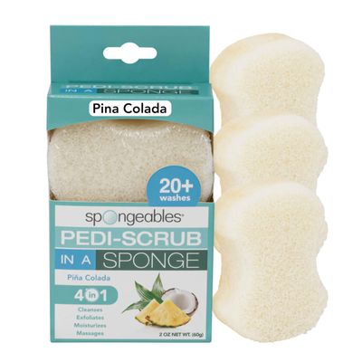 Spongables Pedi Scrub Foot Exfoliating 20+ Wash Sponge, Pina Colada, 3 Count