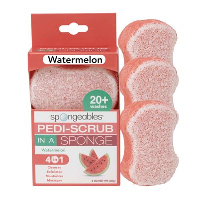 Spongeables Pedi Scrub Foot Exfoliating 20+ Wash Sponge, Watermelon, 3 Count