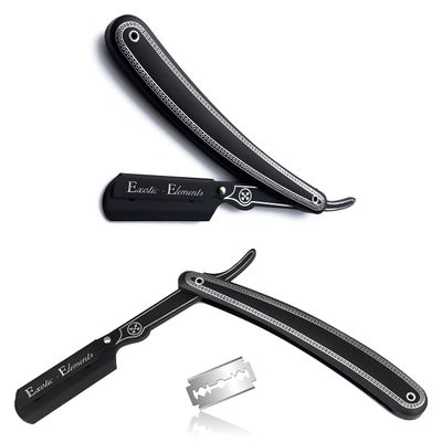 Barber Classic Style Manual Shaving Razor - Straight Edge Hair Shaving Folding Razor in Black and Silver Design  Stainless Steel Lightweight with Precision Handling All Purpose Hair Shaver