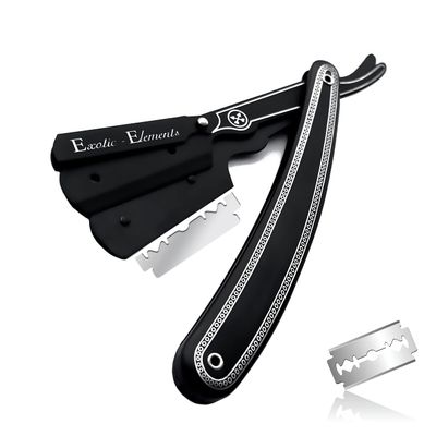2021 Design Barber Straight Edge Razor in Black and Silver - Pro Level Lightweight Shaving Razor for Shape-up & Grooming - All Hair Type Cutting Folding Knife Classic Double Edge Shaving Razor