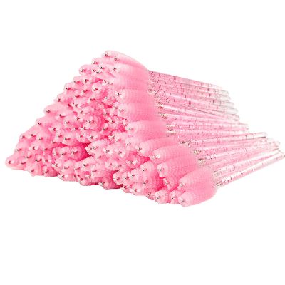 300 Pcs Disposable Crystal Mascara Wand Eyelash Brush Applicator Eyebrow Brush for EyeLash Extension Supplies (Pink)