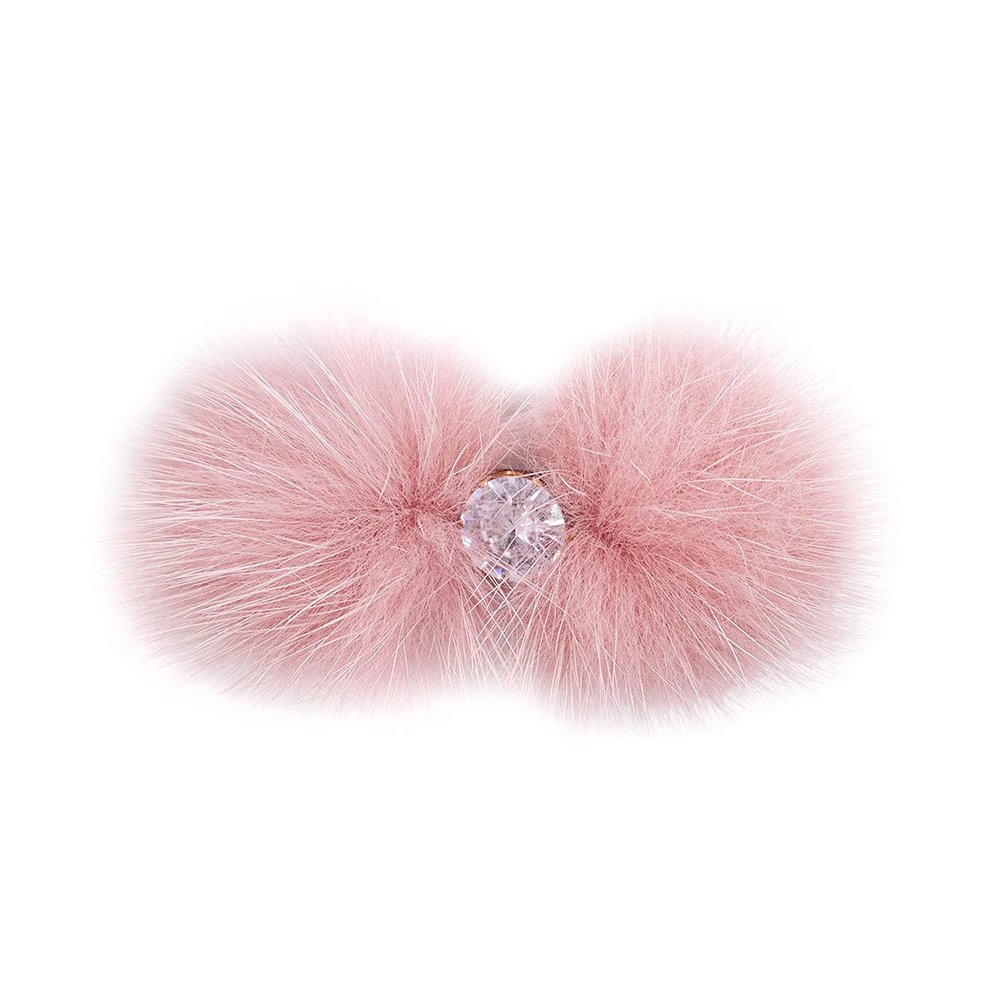 surell Mink Bling Barrette - Fuzzy Bow Shaped Hair Clip - Real Fur Hair Accessory for All Hair Types - Fashion Hair Pin Clasp with Gem - Pink