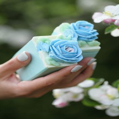 Artisan Silk Infused Soap - Sky Blue Rose - Luxury Soap - VEGAN, PALM OIL FREE, TOXINS FREE