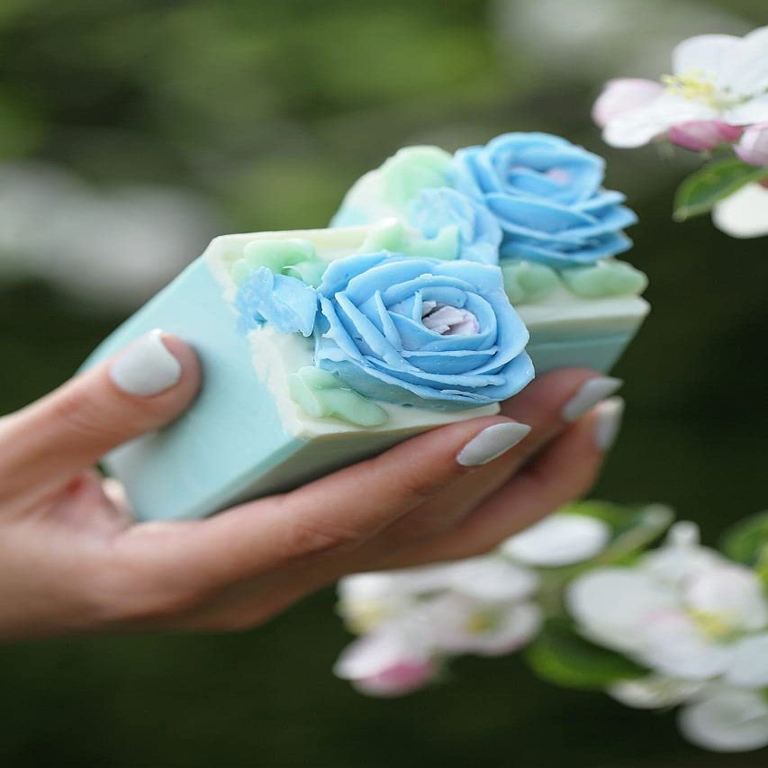 Artisan Silk Infused Soap - Sky Blue Rose - Luxury Soap - VEGAN, PALM OIL FREE, TOXINS FREE