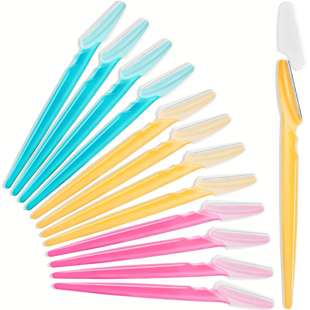 HFATMOS 12 Pcs Eyebrow Razor Multipurpose Exfoliating Dermaplaning Tool for Face, Facial and Eyebrow Shaper with Protective Cover for Women Men Use