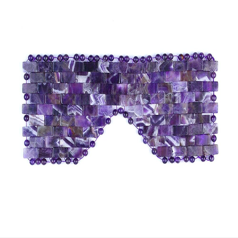 Amethyst Eye Mask for Fatigue Reduction Stress Relief 100% Amethyst Gemstone Cooling Eye Mask Lined w/Beads (Amethyst)