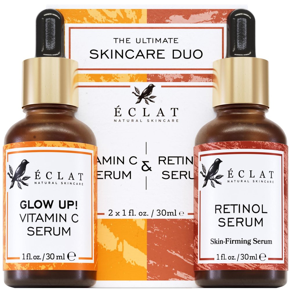 Eclat Skincare Face Serum Set  Vitamin C & Retinol Serum for Face - Anti Wrinkle, Dark Spots, Hydrating Facial Routine  2 Pack Anti Aging Skin Care Set