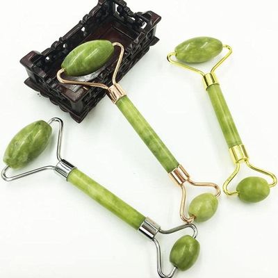 1 pc Jade Natural rolo de emagrecimento rosto massageador Facial Magro rolos massagem beleza levantamento cabea dupla cuidados sade ferramenta relaxar-Rose Gold