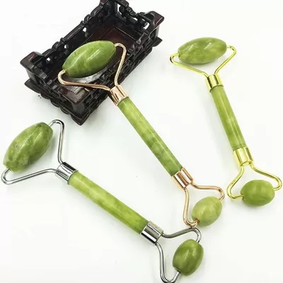 1 pc Jade Natural rolo de emagrecimento rosto massageador Facial Magro rolos massagem beleza levantamento cabea dupla cuidados sade ferramenta relaxar-Rose Gold