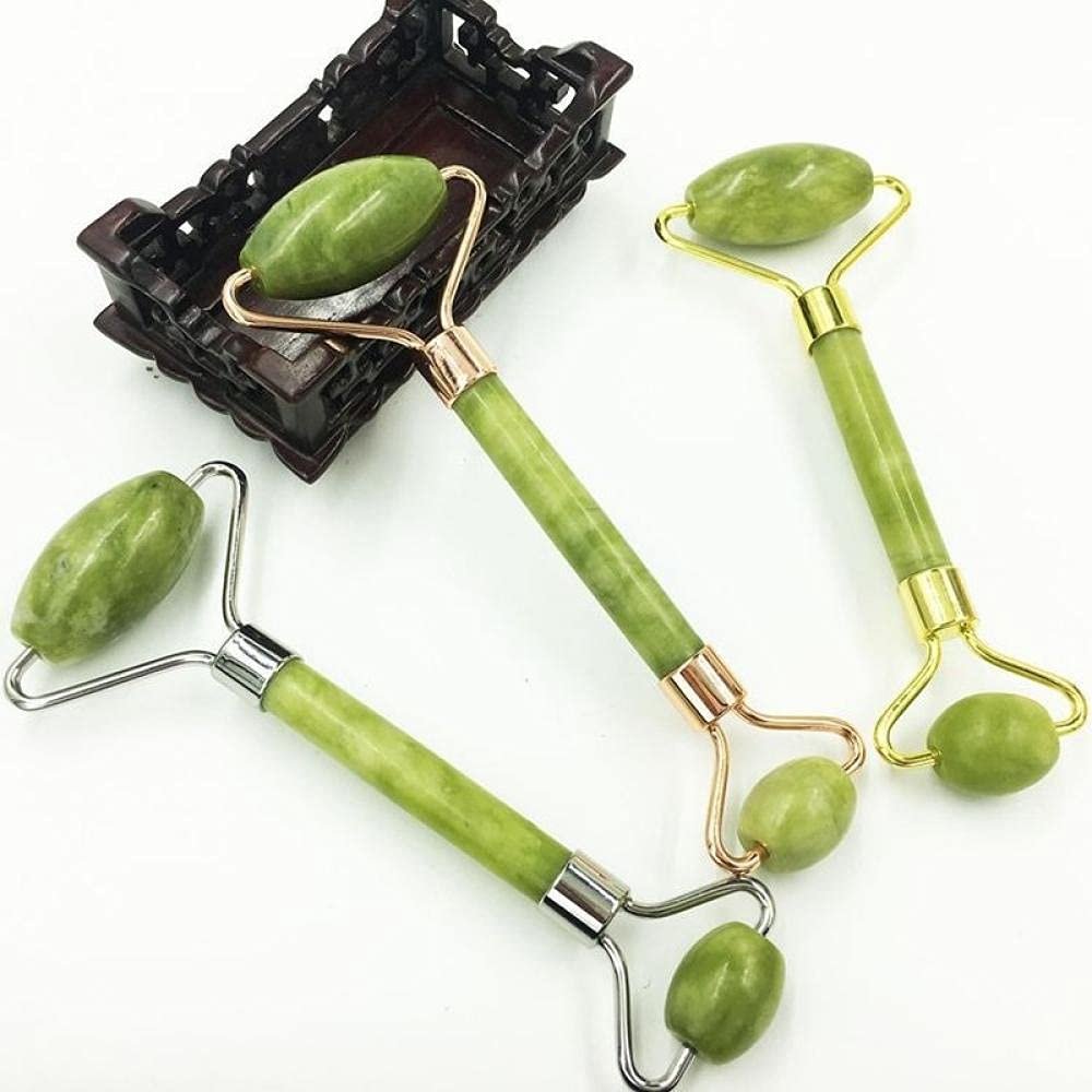 1 pc Jade Natural rolo de emagrecimento rosto massageador Facial Magro rolos massagem beleza levantamento cabea dupla cuidados sade ferramenta relaxar-Rose Gold