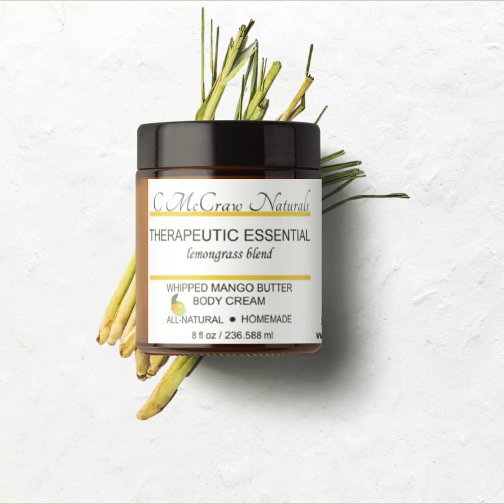 C McCraw Naturals Whipped Mango Butter Cream Blend (8 oz) All-Natural | Therapeutic (Lemongrass) Essential Oil Blend | Homemade | Moisturizing | Non-greasy for Face Body Feet