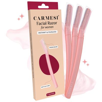 Carmesi Facial Razor for Women | Painless & Precision Face Hair Removal | for Peach Fuzz, Eyebrow, Chin & Upper Lip | Gentle Exfoliation & Smoother Skin | (3 Count)