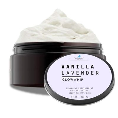 Bluebyrd Soap Co. Lavender Vanilla Body Butter Cream | Whipped Lotion for Sensitive Dry Skin, Hands, Body & Feet | Coconut Oil, Aloe, Vitamin E (LAVENDER)