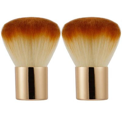 2 Pieces Kabuki Brushes Powder Brush Blush Brush Foundation Brush Bronzer Brush Face Blender Brush Mineral Blending Buffing Concealer Brush Multifunction Cosmetic Tools Portable Makeup Brush (Golden)