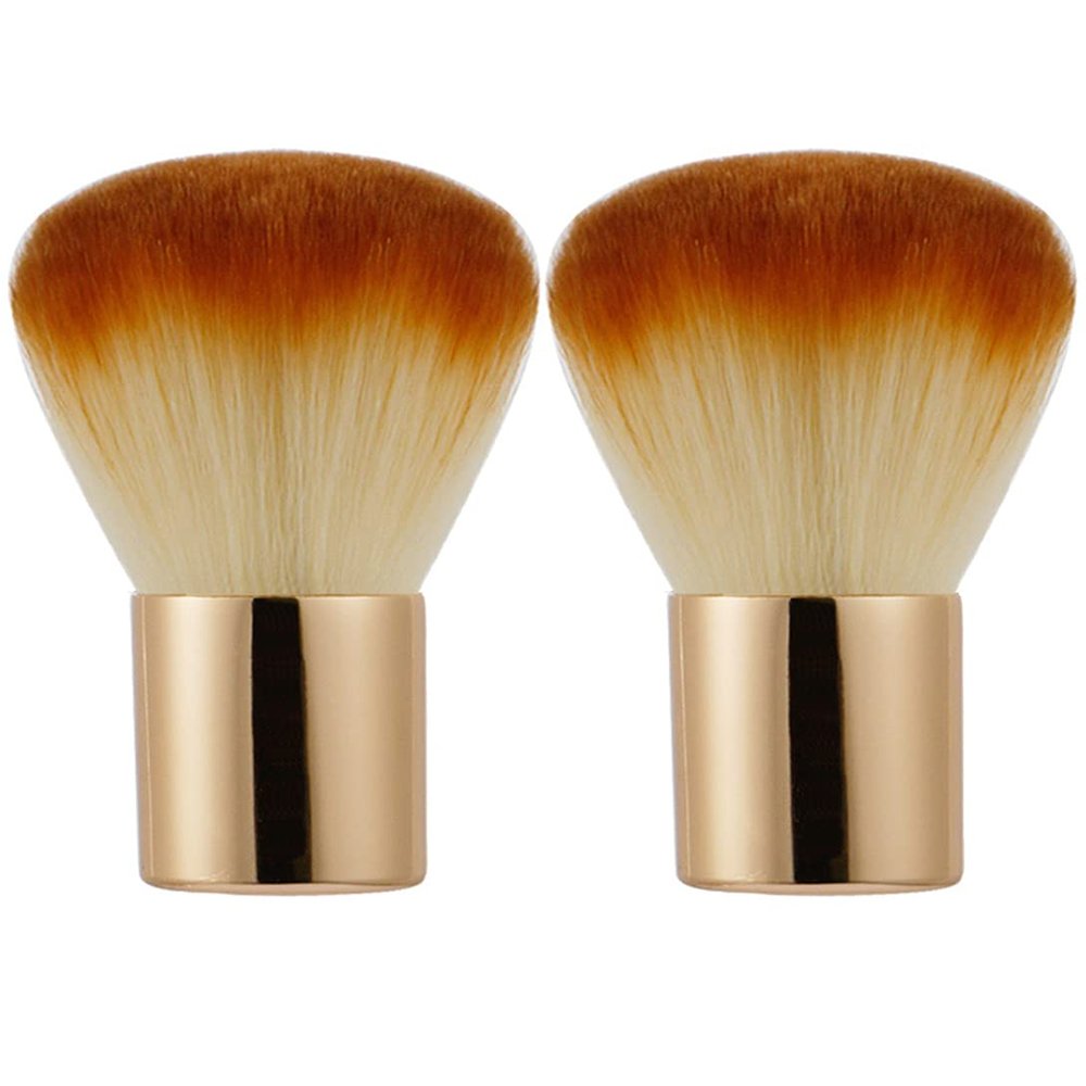 2 Pieces Kabuki Brushes Powder Brush Blush Brush Foundation Brush Bronzer Brush Face Blender Brush Mineral Blending Buffing Concealer Brush Multifunction Cosmetic Tools Portable Makeup Brush (Golden)