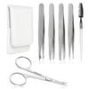 Precision Eyebrow Tweezers Set Pack of 6 for Women Ingrown Facial Hair Removal Pointed Tweezers Scissors Brush Kit for Splinter with Leather Case Gift view 1