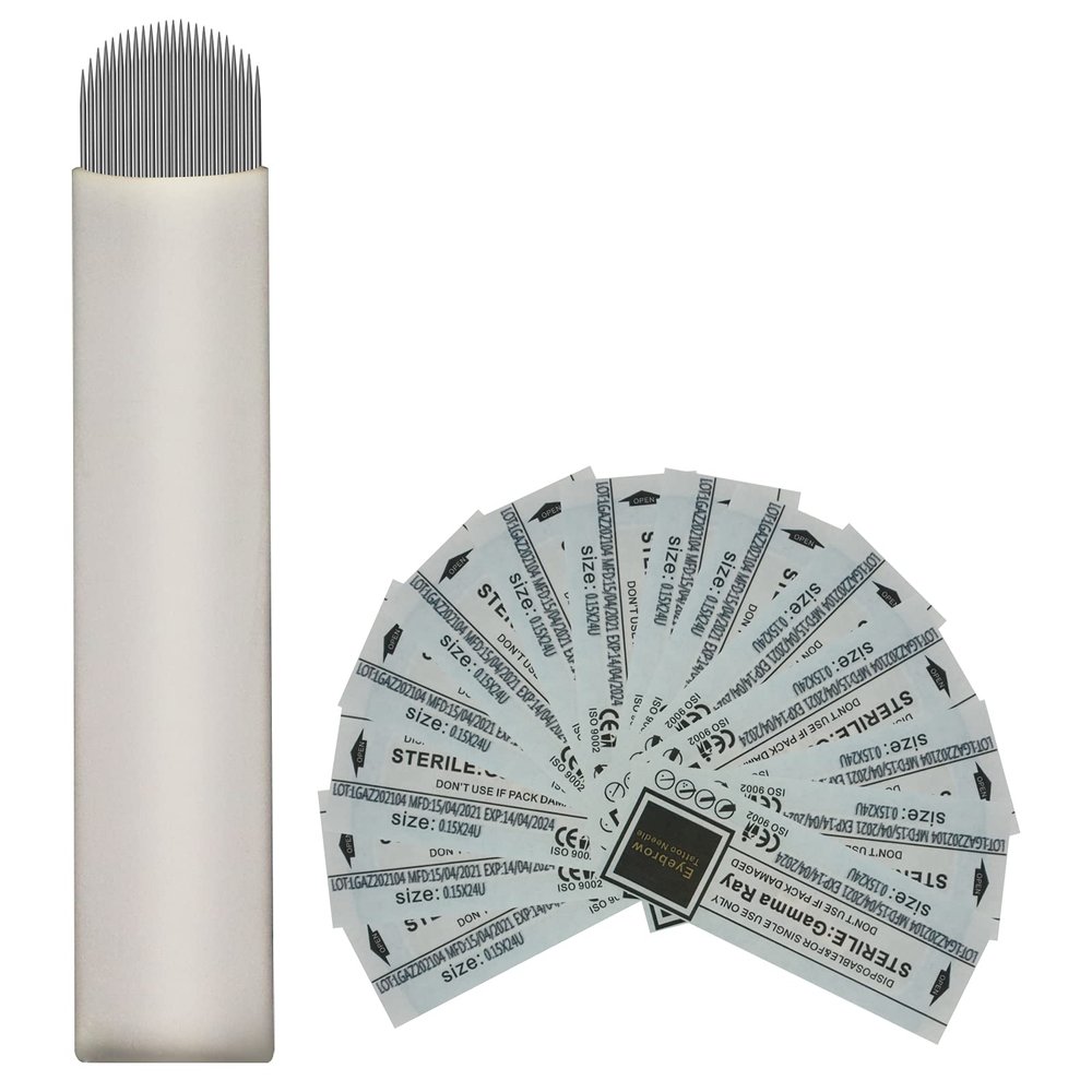 Guapa 20pcs Disposable Microblading Blades Nano U24 0.15mm Microblades Agujas Microblading Manual Eyebrow Shading Needle for Tattoo Manual Pen (20pcs)