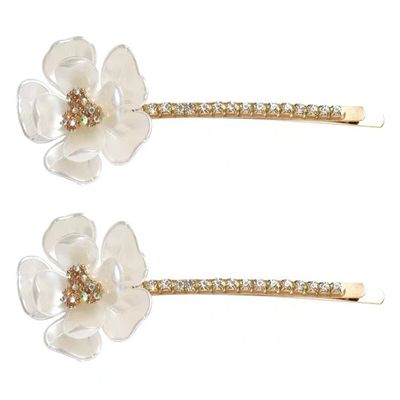 2PCS Women Lady Rhinestone Flower Hair Clips Hairpin Side Clip Bobby Pin Hair Accessories