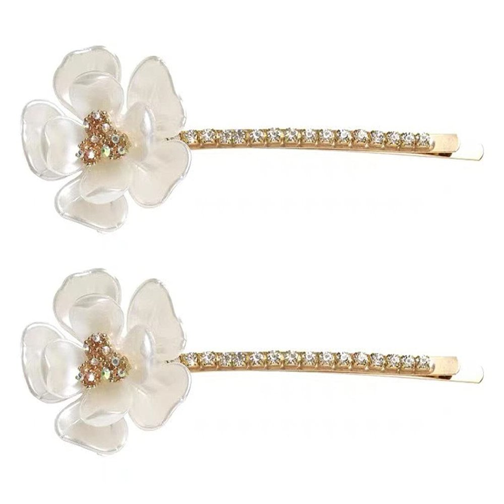 2PCS Women Lady Rhinestone Flower Hair Clips Hairpin Side Clip Bobby Pin Hair Accessories