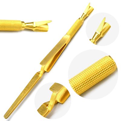 AAProTools 3 Way Magic Multi-Functional Manicure Pedicure C-curve Pinching Tool Cuticle Pusher Nail Art Pincher for Acrylic UV Gel Nails (Golden)