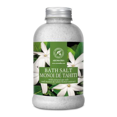 AROMATIKA Bath Salt Monoi de Tahiti 21.16 Oz (600g) - Coconut and Gardenia Flowers Scent - Relaxing Bath - Good Sleep - Aromatherapy - Sea Salt Bath