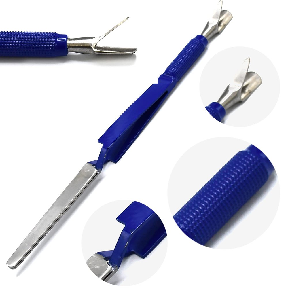 AAProTools 3 Way Magic Multi-Functional Manicure Pedicure C-curve Pinching Tool Cuticle Pusher Nail Art Pincher for Acrylic UV Gel Nails (Blue)