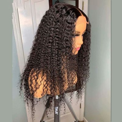 13x6 HD Transparent Lace Deep Wave Human Hair Wig With Baby Hair Water Wave Natural Black Color For Black Women Brazilian Glueless 150% Density Pre-Plucked Natural Hairline Natural Looking 22 Inch