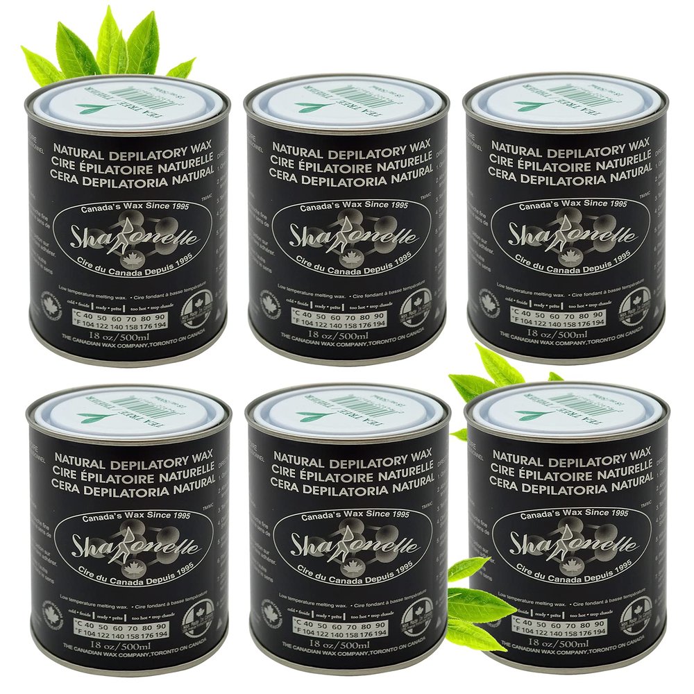 Sharonelle Soft Wax All Purpose Hair Removal Natural Depilatory Canned Wax for Sensitive Skin Canada-Made Melting Wax in Black color Canned Package (6PC, Tea Tree)