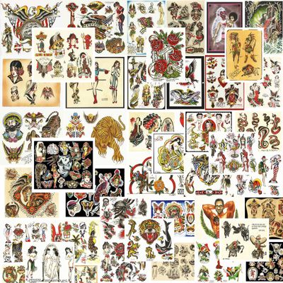 Traditional, Vintage, Old School Style Tattoo Flash Collection, 47 Sheets 11x14