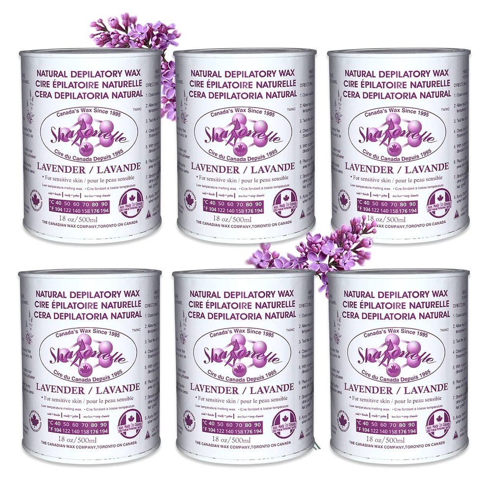 Sharonelle Soft Wax All Purpose Hair Removal Natural Depilatory Canned Wax for Sensitive Skin Canada-Made Melting Wax in Black color Canned Package (6PC, Lavender)