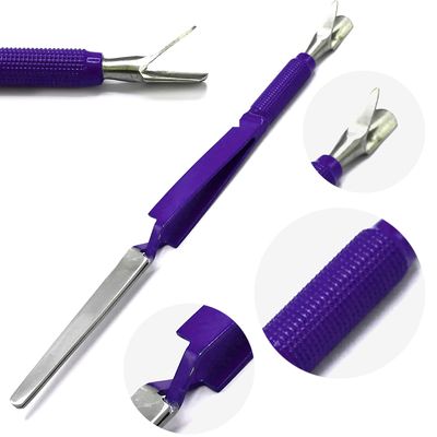 AAProTools Nail Pinching Cuticle Pusher Stainless Steel C-Curve Pincher Cuticle Cutter Gel Nail Acrylic Remover Pro Multi Function Nail Shaping Cleaner Tweezers Double End Manicure Tools (Purple)