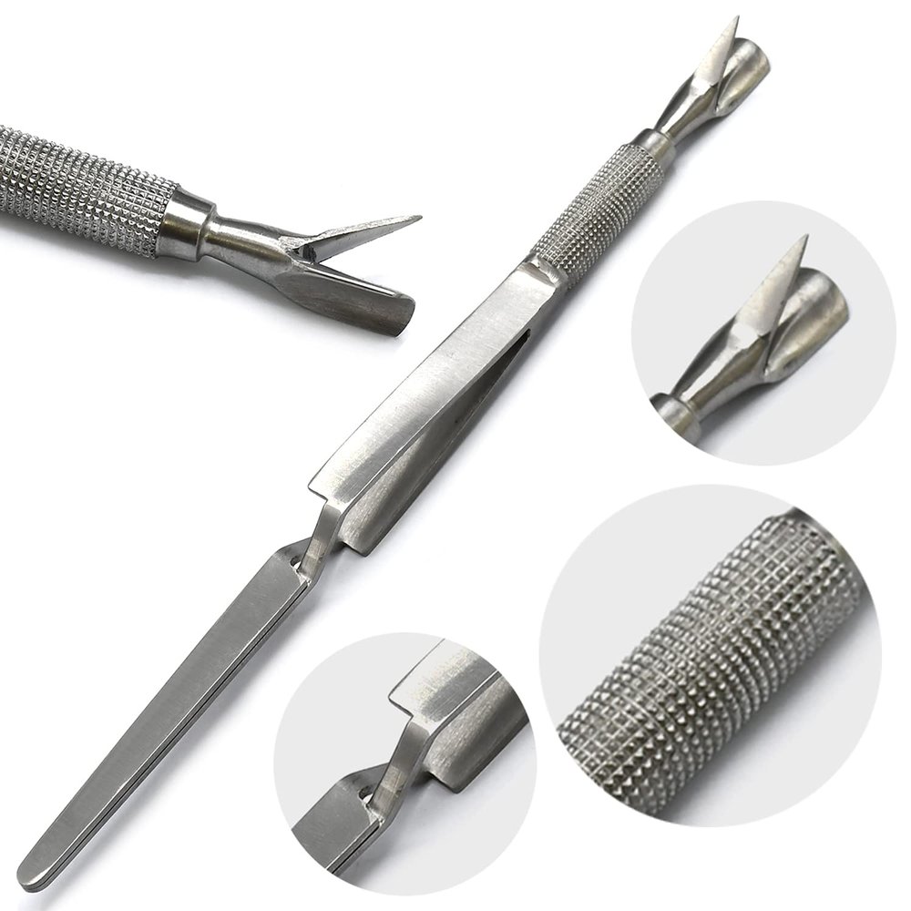 AAProTools Nail Pinching Cuticle Pusher Stainless Steel C-Curve Pincher Cuticle Cutter Gel Nail Acrylic Remover Pro Multi Function Nail Shaping Cleaner Tweezers Double End Manicure Tools (Silver)