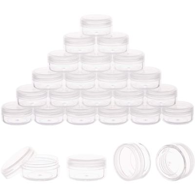 100 Pack 3 Gram Sample Containers with Lids, 3ml Mini Sample Jars, Tiny Plastic Cosmetic Containers for Lip Balms, Makeup, Lotion, Eye Shadow, Powder, and Lip Balms (Clear Lids)