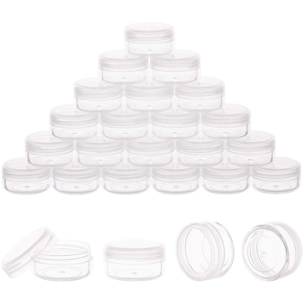 100 Pack 3 Gram Sample Containers with Lids, 3ml Mini Sample Jars, Tiny Plastic Cosmetic Containers for Lip Balms, Makeup, Lotion, Eye Shadow, Powder, and Lip Balms (Clear Lids)