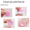 100 Pack 3 Gram Sample Containers with Lids, 3ml Mini Sample Jars, Tiny Plastic Cosmetic Containers for Lip Balms, Makeup, Lotion, Eye Shadow, Powder, and Lip Balms (Pink Lids) view 4