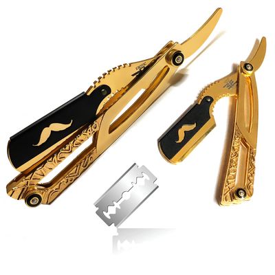 Gold Dipped Pro Level Barbershop Straight Edge Razor  Compatible with Double Edge Razor  All Purpose Shaving Blade for Mustache Beard Eyebrows Sideburns Forehead and More