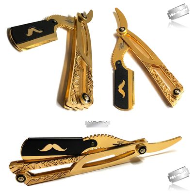 Professional Grade Barbershop Straight Edge Razor in Gold Dipped Finish Classic Style Barber Hair Shaving Razor in Stainless Steel Compatible with Double Edge Recycle Shaving Blade