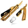 Gold Platted Barber Straight Edge Professional Shaving Razor Blade  Grooming / Hair Shaving tool for Shape-ups Beard Mustache Eyebrows Sideburns Forehead and More  Classic Folding Shaver view 4
