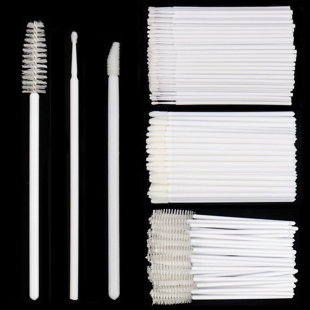 300 PCS Eyelash Extension Supplies Kit,Disposable Lash Spoolies Brushes Micro Swab Brushes Mascara Wand Lip Brushes for Eyelash Extension Tattoo Lipstick Applicatorr (White)