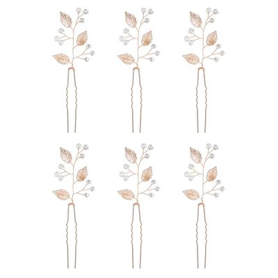 Bridal Crystal Hair Pins, 6pcs Rhinestones Leaves Wedding Hair Pins U Shaped Bridal Hairpins Headpiece Party Headdress for Women and Girls
