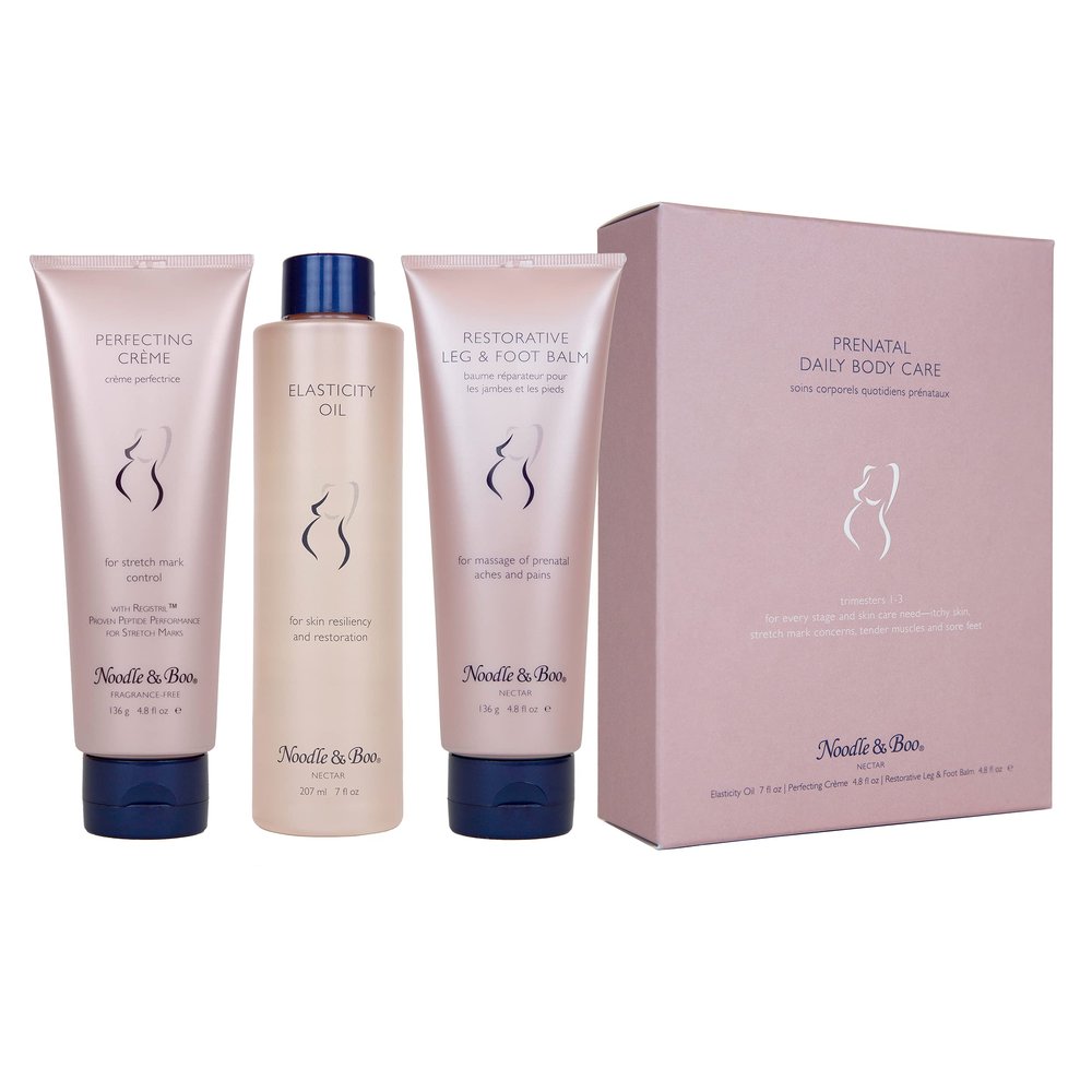 Noodle & Boo Prenatal Essential Daily Body Care Kit - Perfecting Crme, Elasticity Oil, Restorative Leg & Foot Balm, Trimester 1-3, 16.6 fl. oz.
